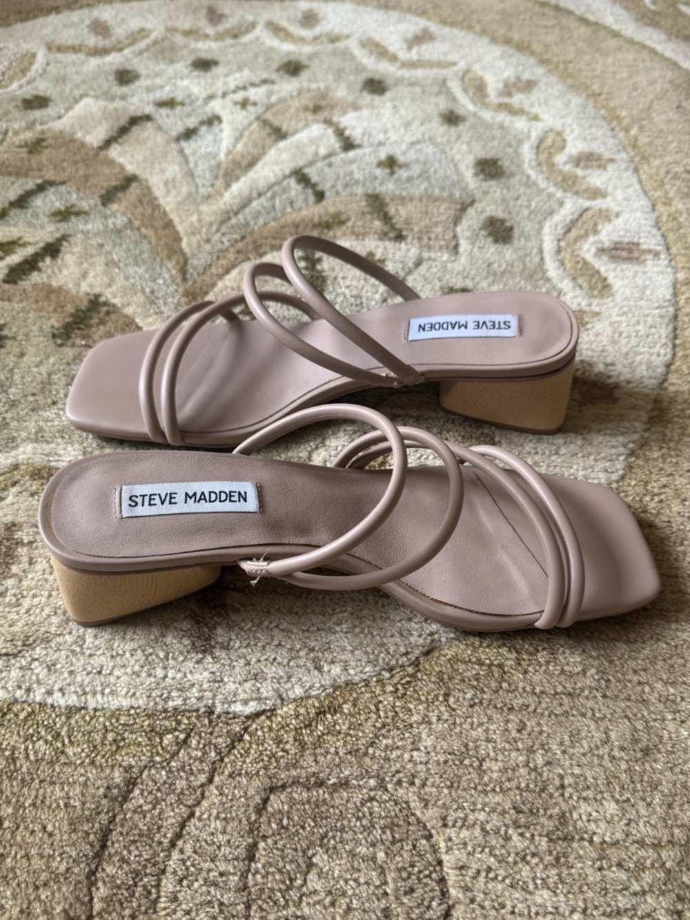 Steve Madden Nude Strappy Square-Toe Slide Sandals